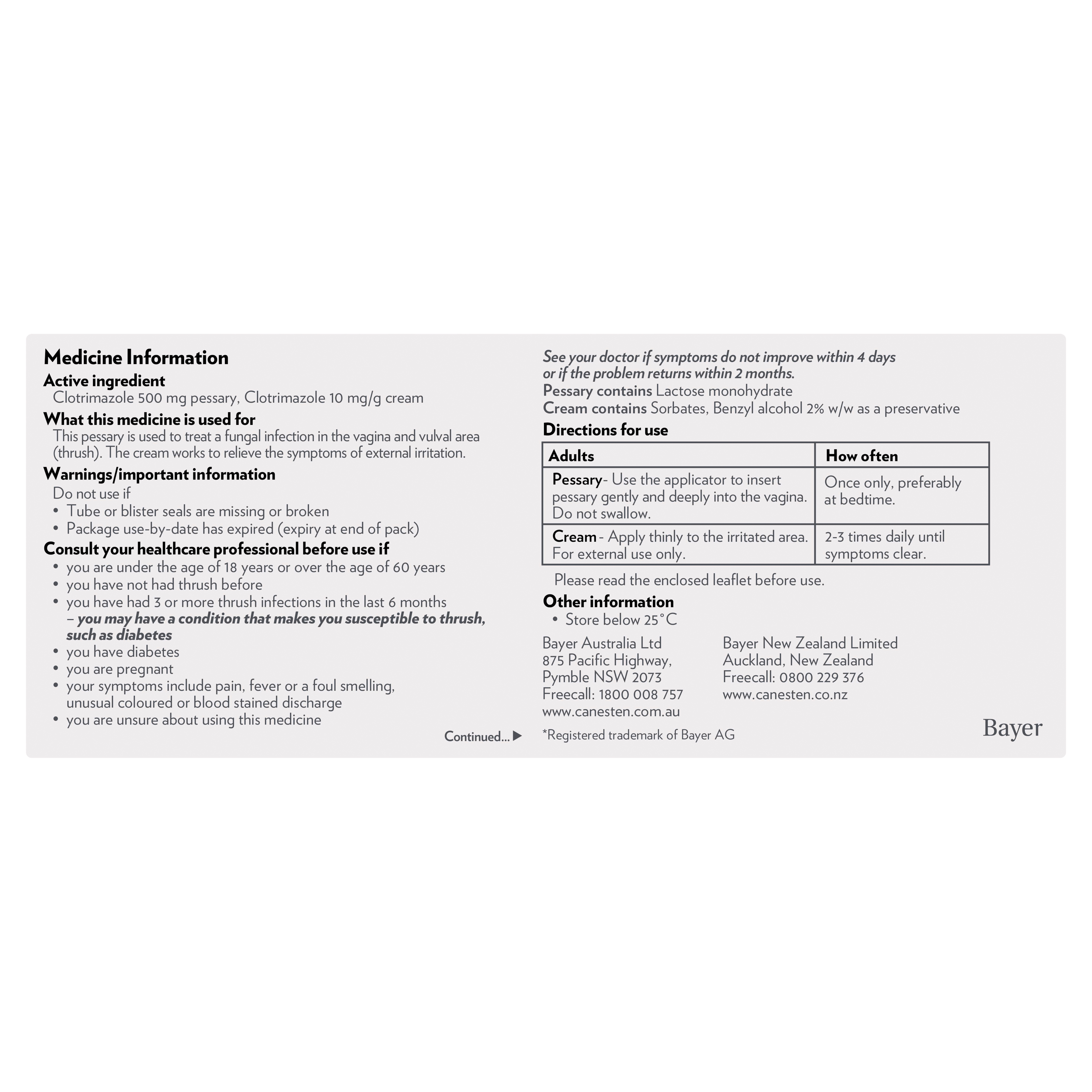 Canesten® 1 Day Pessary + External Cream