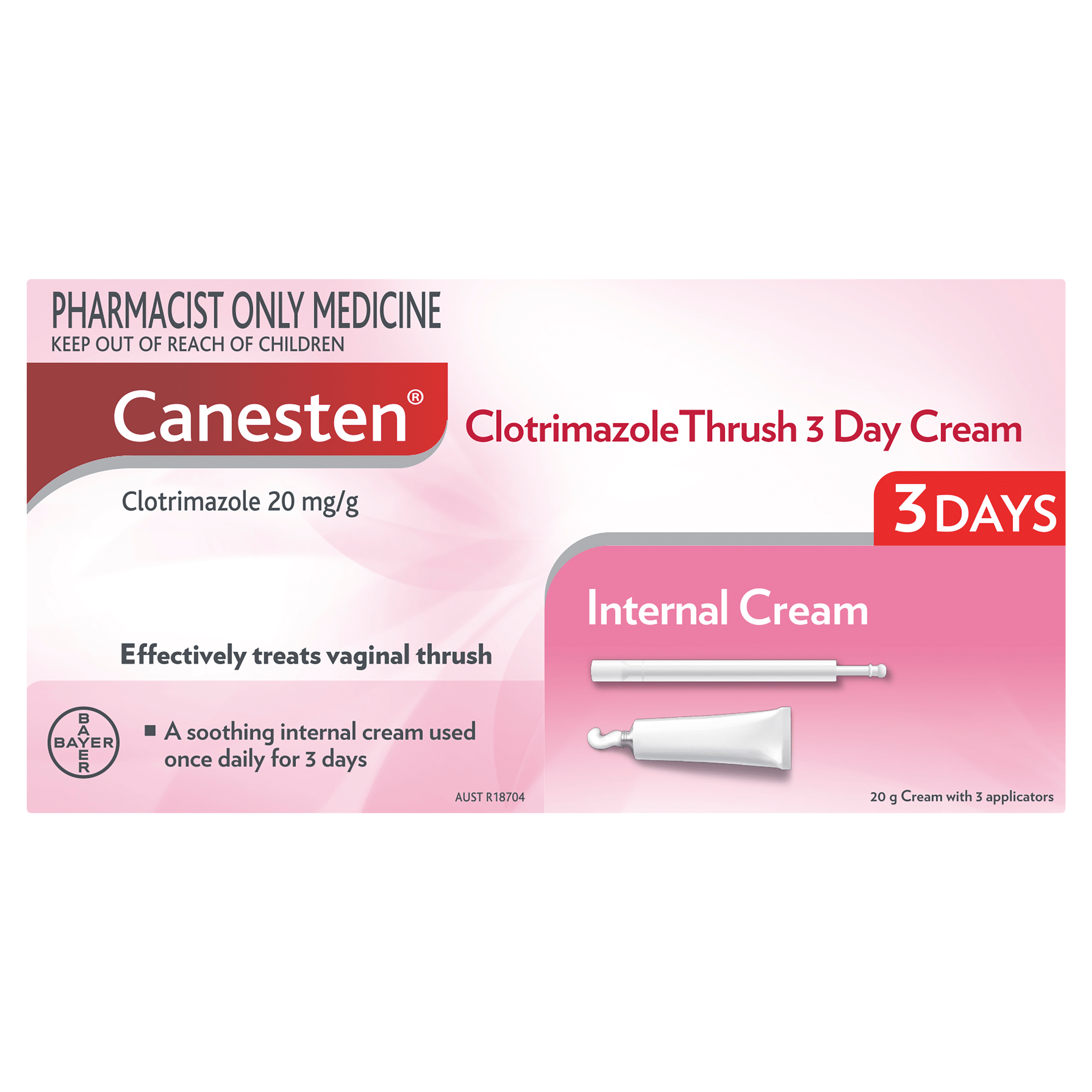 CANESTEN 3 Day Internal Cream for Yeast Infection, 3 Treatments 25 g - CTC  Health